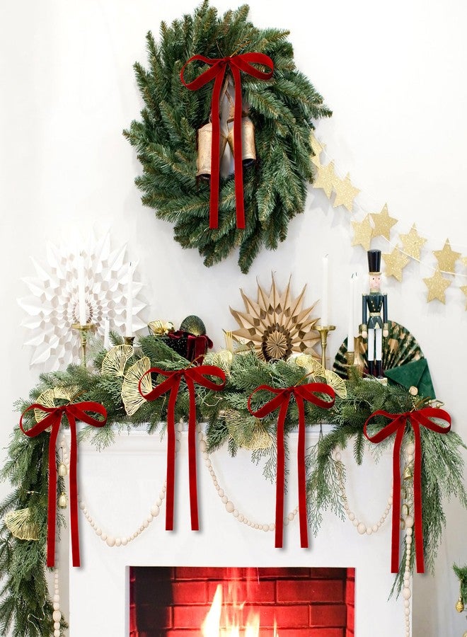 Glitinsel 36 Pcs Velvet Christmas Bows for Tree 5 x 7 Inch Rustic Crafts Gift Vintage Ribbon Premade Bows Wedding Wreath Garland Home Decor Parties Indoor Outdoor Decor(Red,5/8inch Width) - Image 5